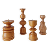 Lot de 4 bougeoirs scandinaves en bois tourné
