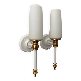 Pair of white torchiere wall lights