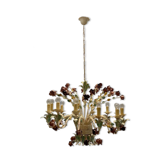 Large Vintage Italian Tole Flower Chandelier with 12 Lights