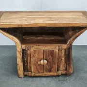 1970s Asian Rustic Solid Wood Console Table, Hand-Carved Primitive Sideboar