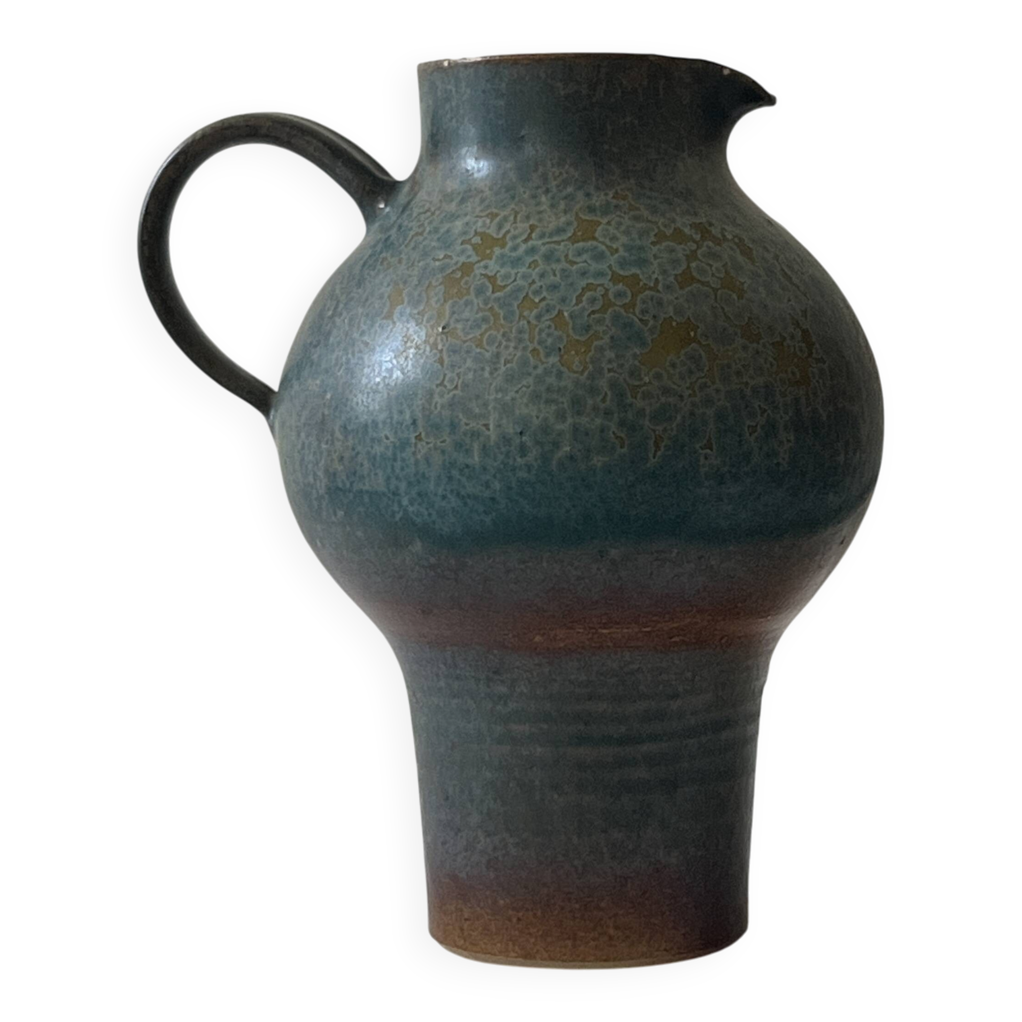 Brownish blue ceramic vase signed AH, France 1950.