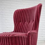 1960s, Danish armchair, original striped red furniture velour.