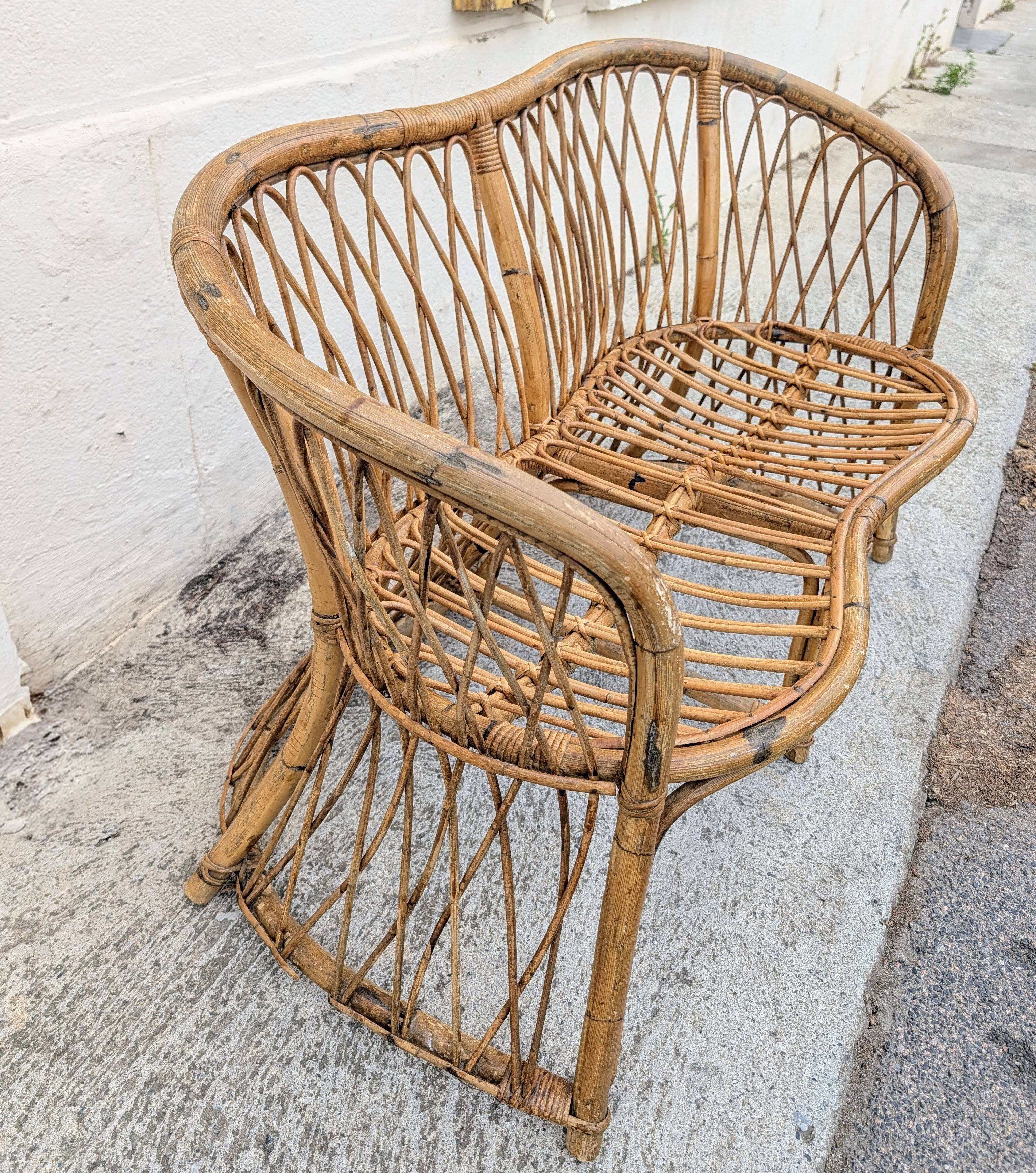 Banquette en rotin tressé vintage