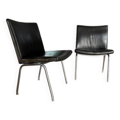 2 fauteuils cuir Airport de Hans Wegner - Danemark années 80