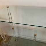 Hollywood Regency Lucite and Brass Rolling Bar