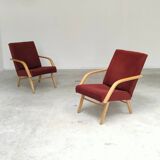 Pair of Czech burgundy brown velvet armchairs 1970