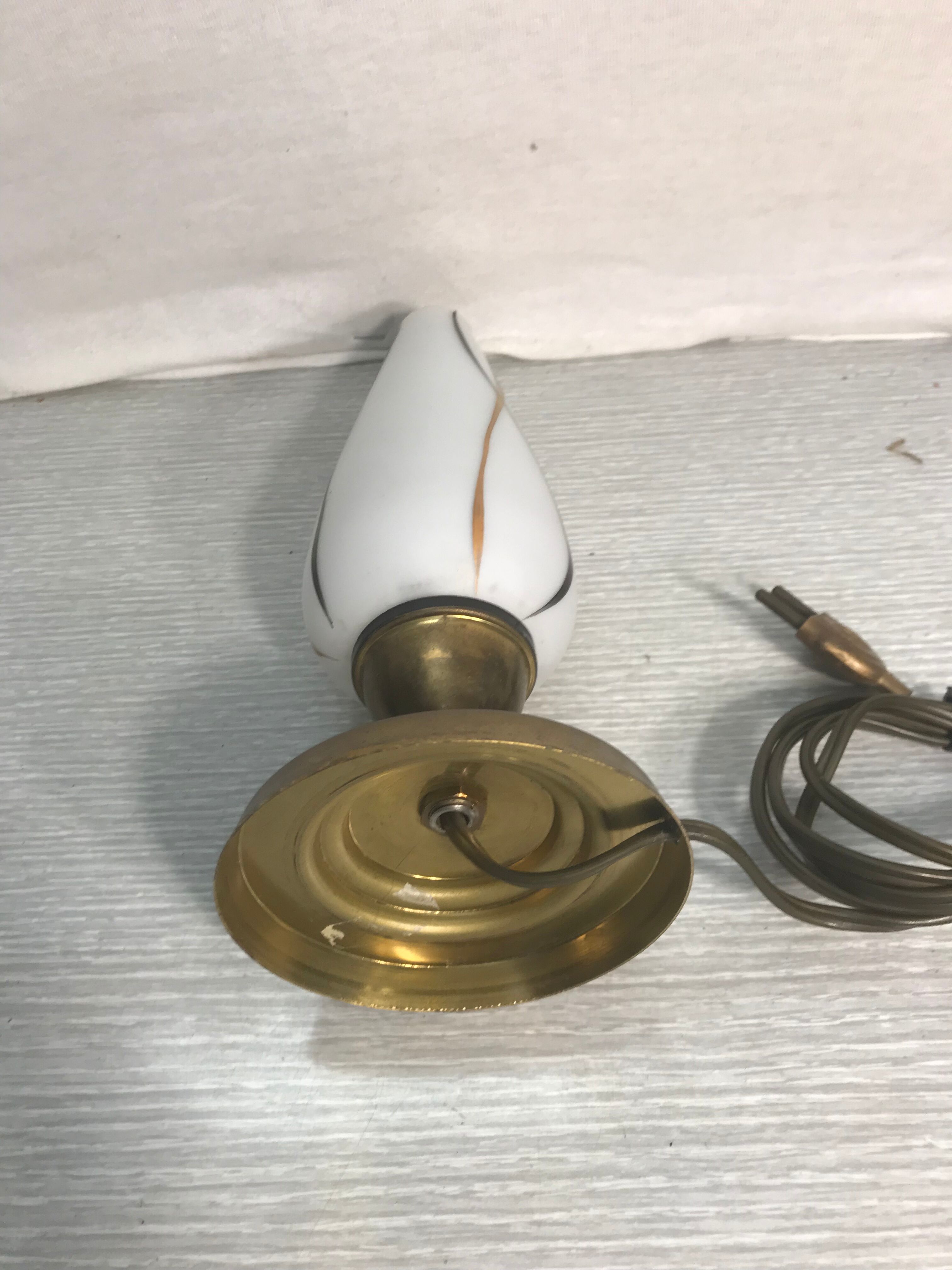 Ancient Golden Metal Lamp - Opaline White Reflector Painted Vintage 70s