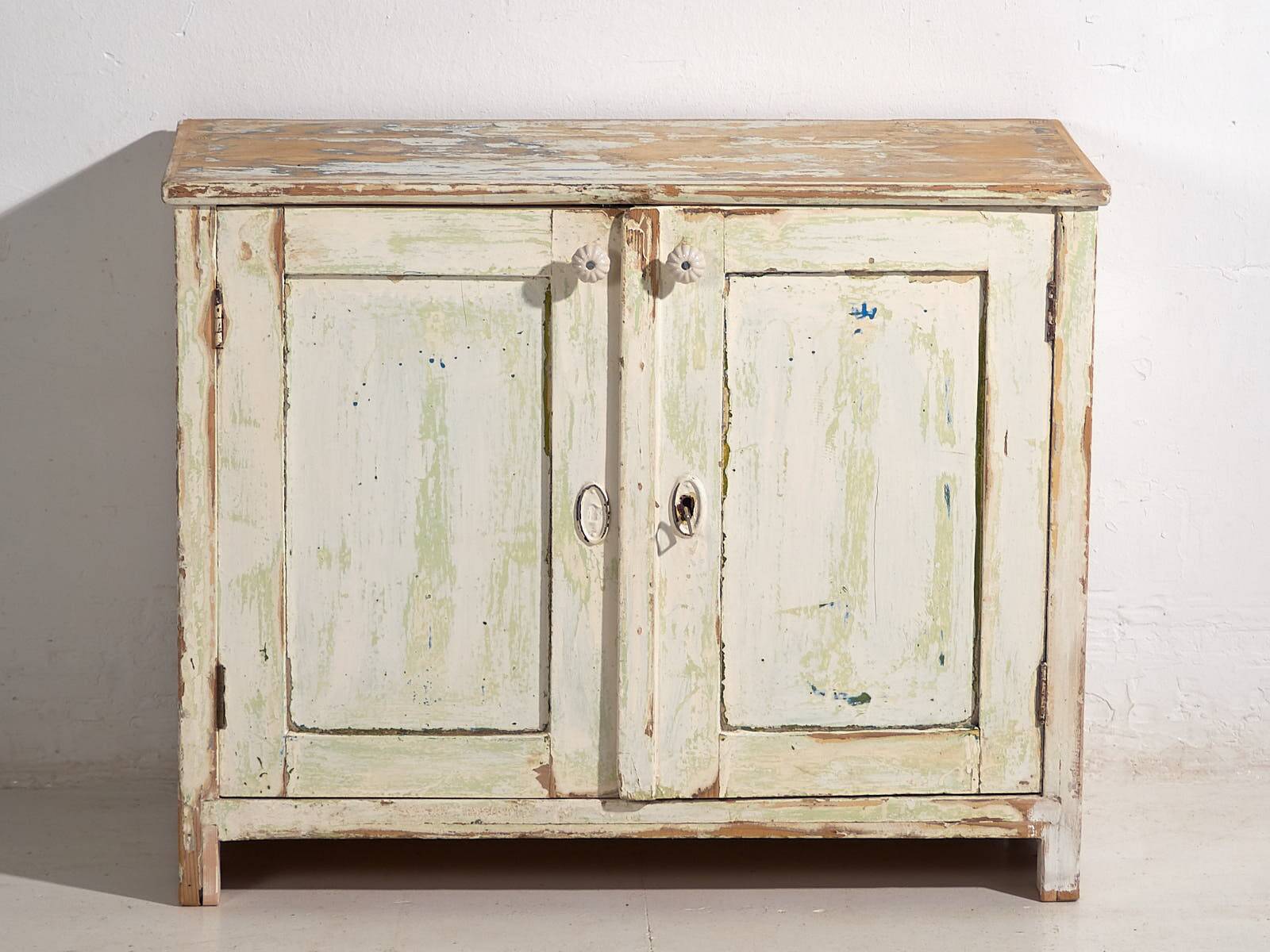 Antique low cabinet with white patina (c.1920) #42