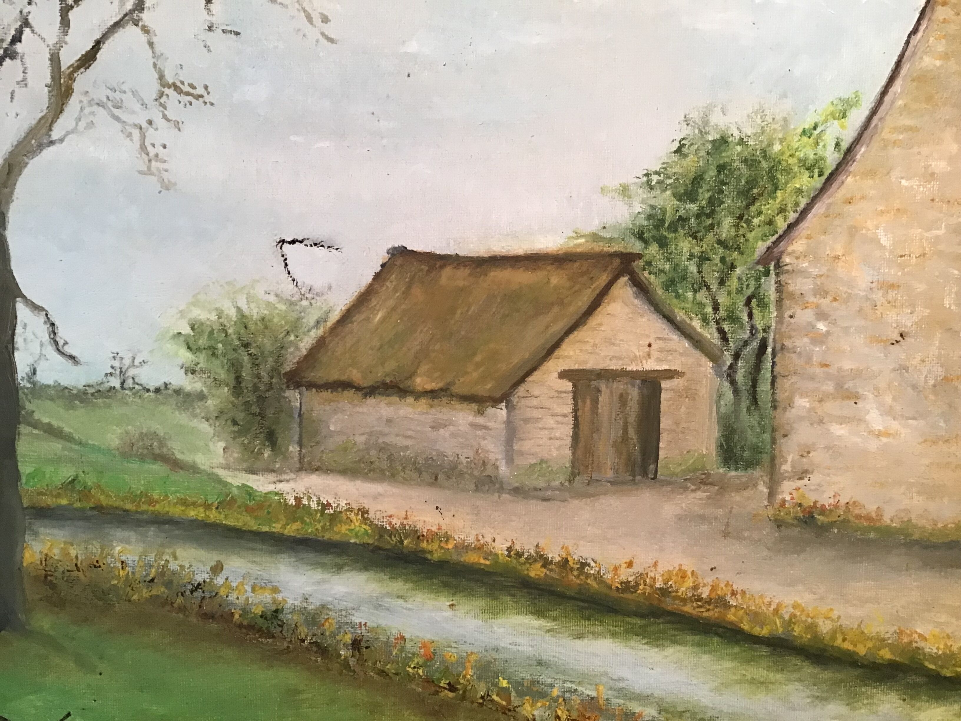 Old painting, farmhouse landscape signed Louis Dubois and dated 83