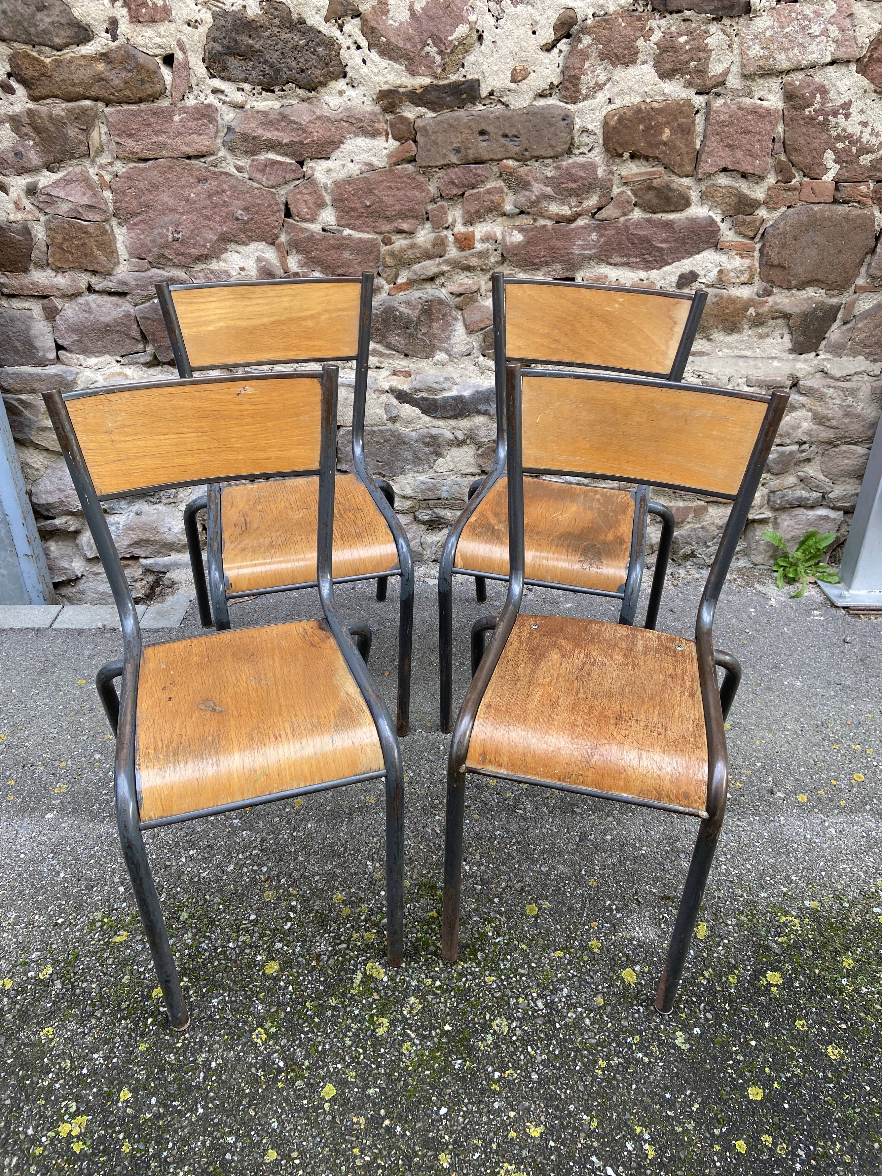 set of 4 industrial school chairs vintage school communities French School chairs Mullca