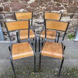 set of 4 industrial school chairs vintage school communities French School chairs Mullca