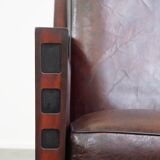 Sheepskin Art Deco design armchair combined with wood