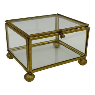 Vintage glass and brass showcase box