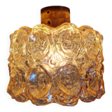 Brass and amber textured glass ceiling light, design by Helena Tynell, Limburg.