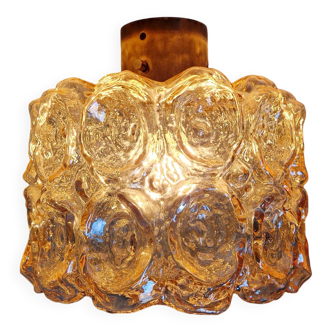 Brass and amber textured glass ceiling light, design by Helena Tynell, Limburg.
