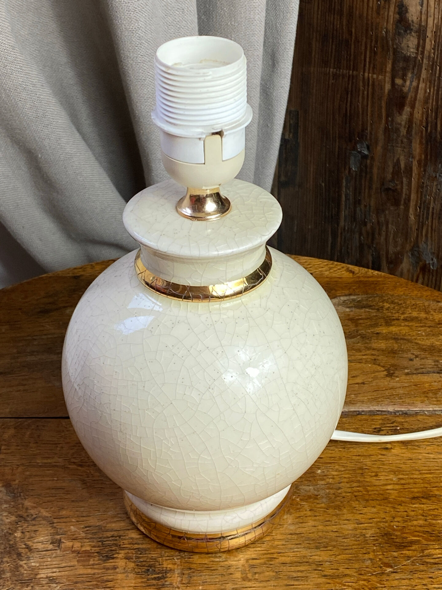 Cracked ceramic lamp, fabric shade, 1980s.