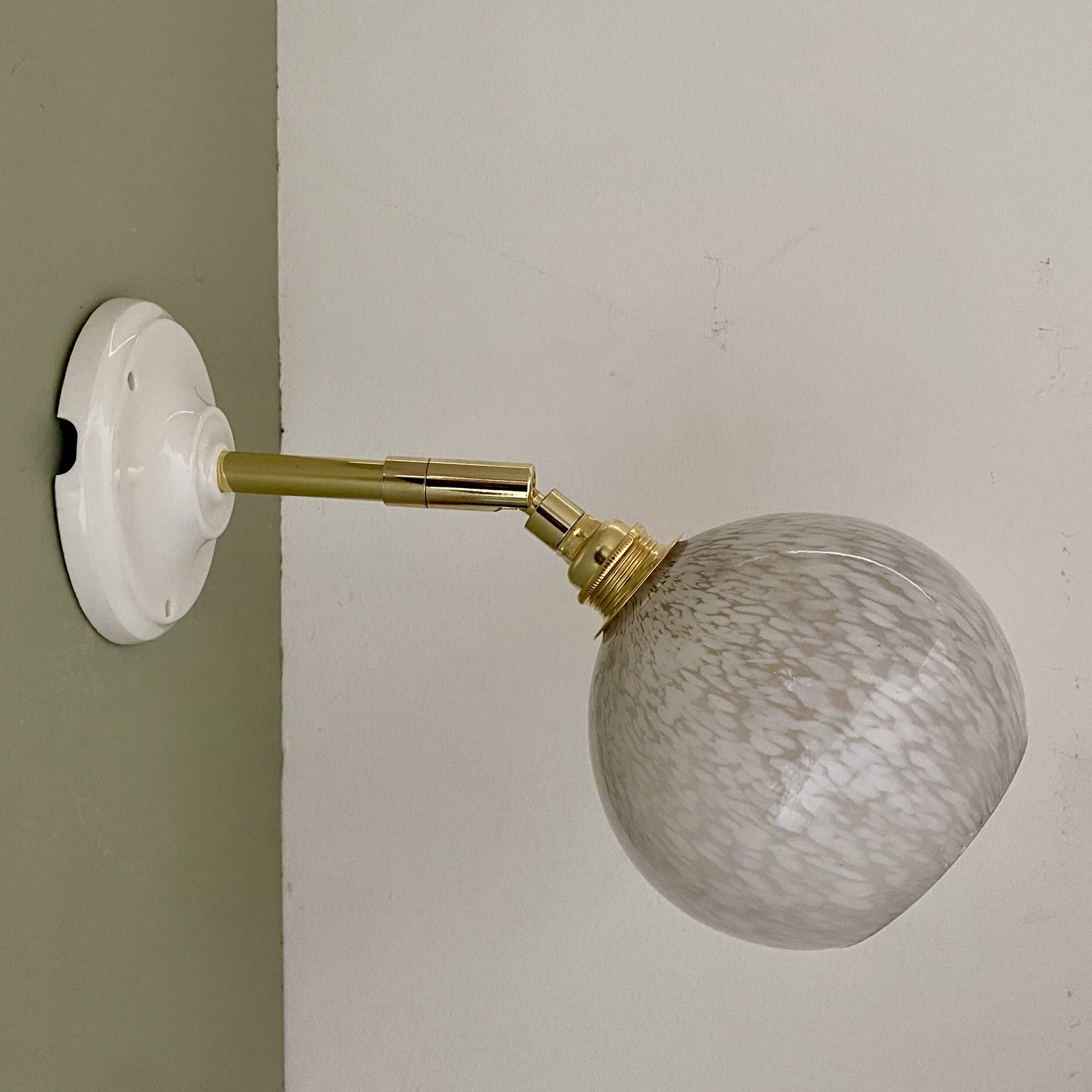 Vintage globe wall lamp in white Clichy glass