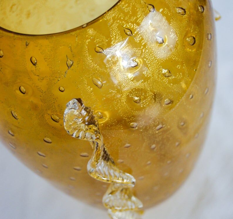 Archimede Seguso Cordonato d'Oro amber glass vase with wings