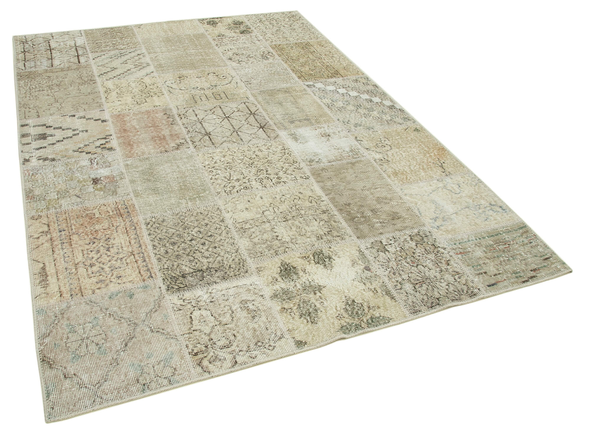 Handmade Anatolian Overdyed 173 cm x 240 cm Beige Patchwork Carpet