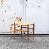 Sgabello in legno e paglia vintage italiano Anni '70