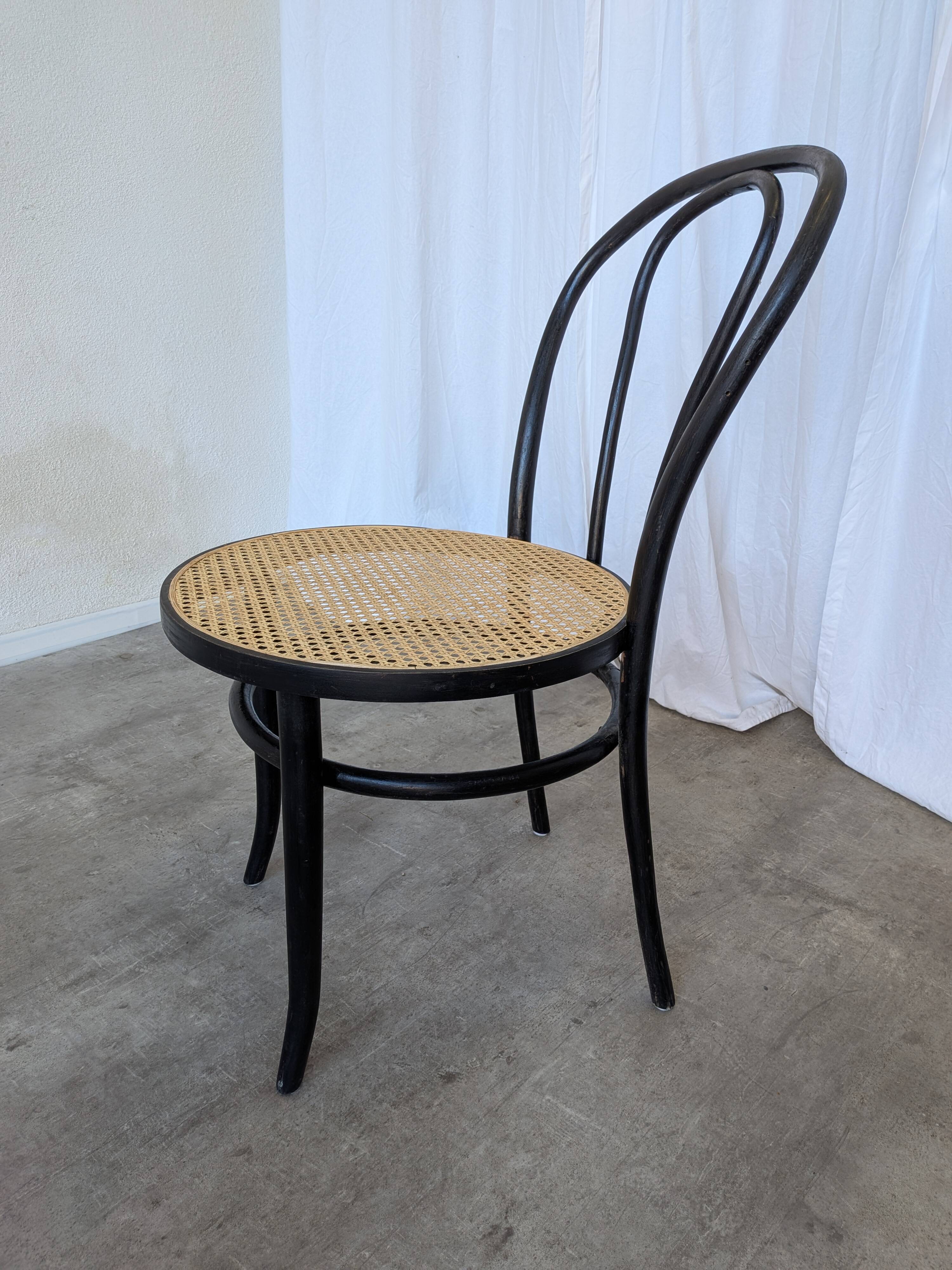 Vintage Thonet Style Dining Chair: Black Bentwood Cane Seat
