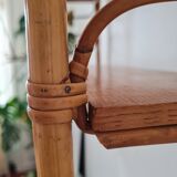 Wall shelf double modular rattan & vintage wood 50s