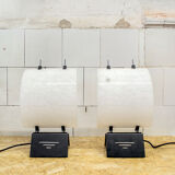 Pair of table lamps in metal and murano glass by Alox Italia Anni '80