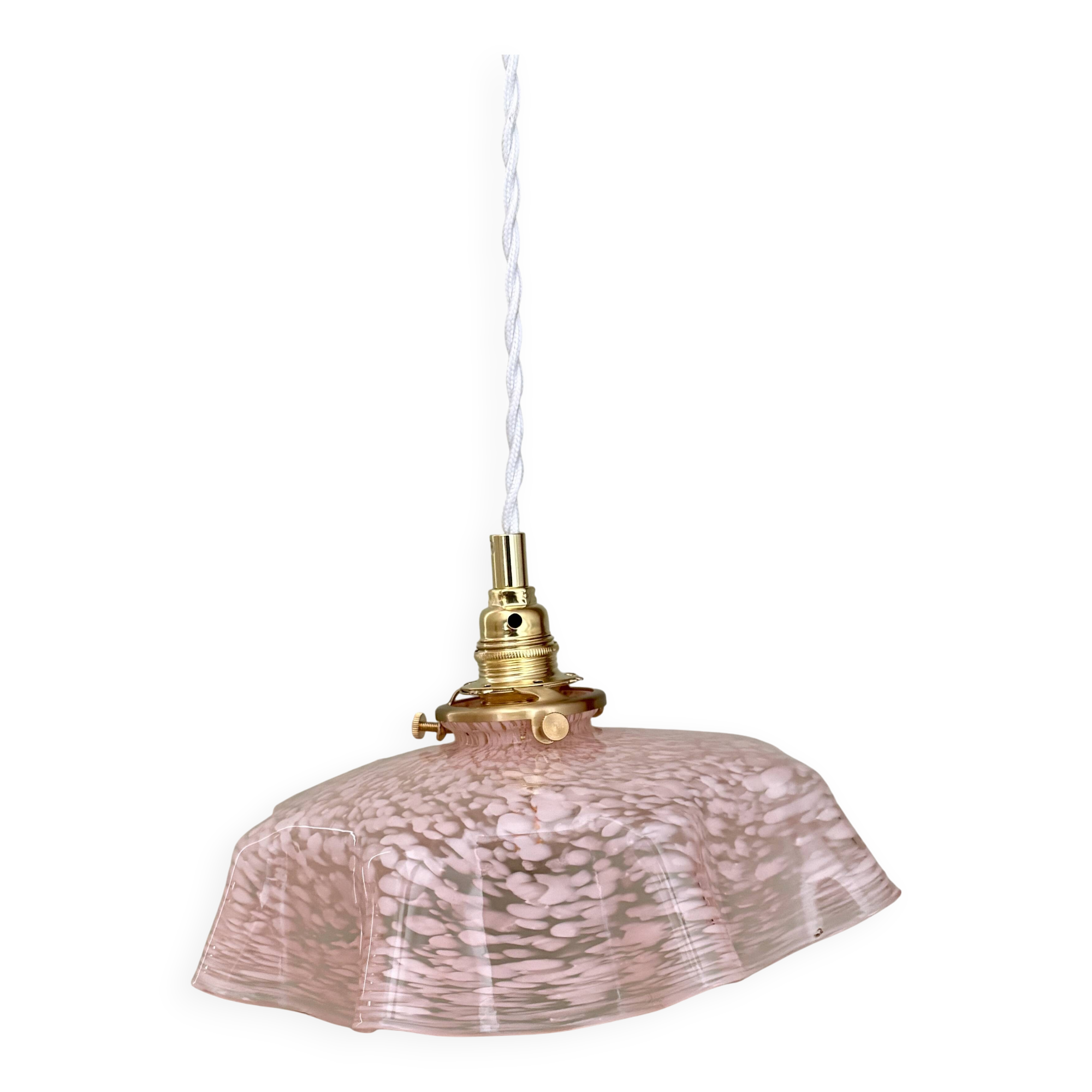 Suspension, abat-jour ancien en verre de Clichy rose