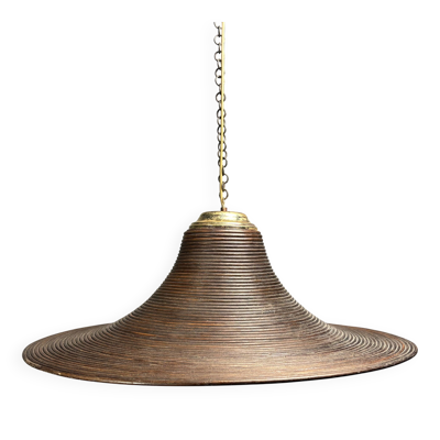Suspension en bambou, rotin et laiton XL italien, années 1970.