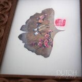 Peinture originale de Ginkgo Biloba, art japonais encadré, fleurs de cerisier