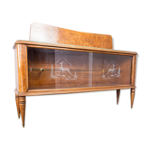 Buffet en bois de bruyère et verre des années 1950 vintage antiquités modernes