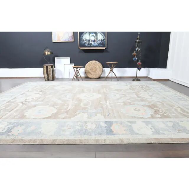 1970s Vintage Oushak Handmade Wool Brown Oversized Area Rug 314x392