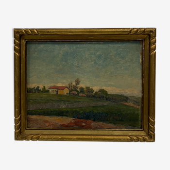 Oil on wood 1920, countryside landscape
