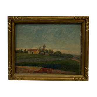 Oil on wood 1920, countryside landscape