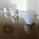 White lacquered metal wall coat rack with 3 hooks, 1980