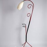 1950 red tripod floor lamp with plant holder | Opaline | Swan neck