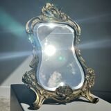 Art Deco style gilded bronze mirror with beveled glass H40cm