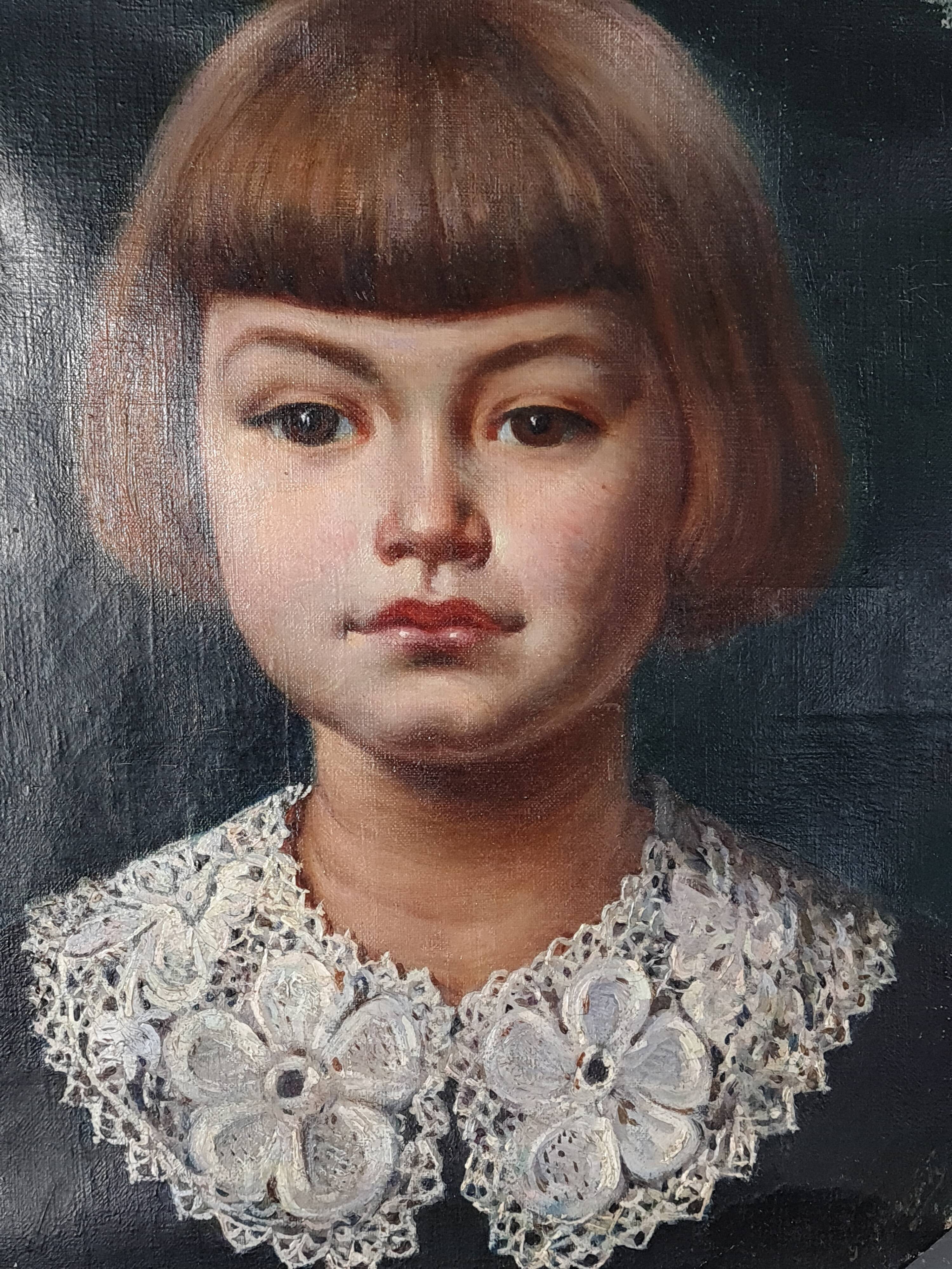French school around 1900, portrait of a young girl, oil on canvas around 1900 Good condition. SB