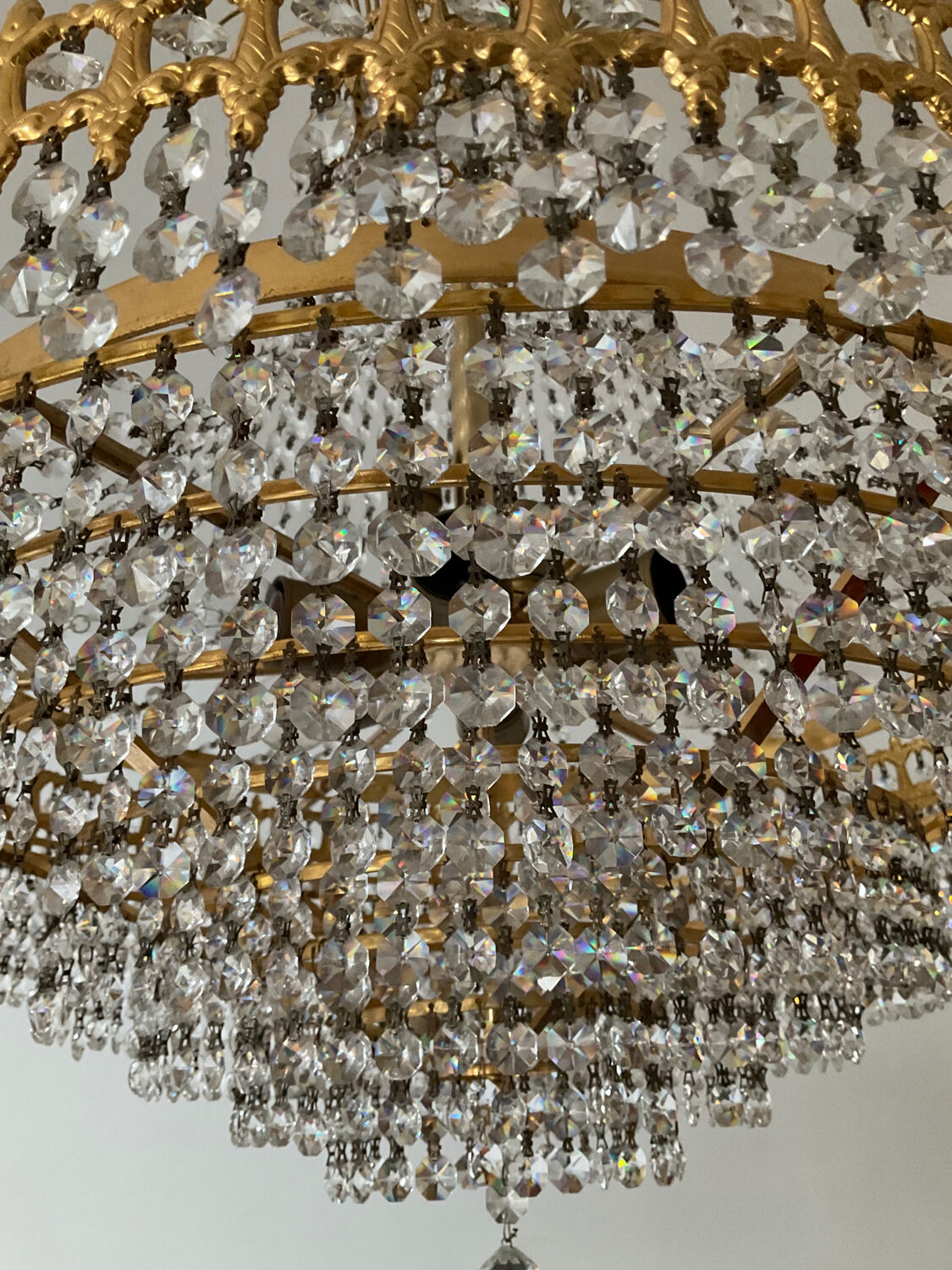 Brass chandelier and crystal tassel waterfall