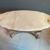 Marble table solid brass foot koi fish hollywood style regency
