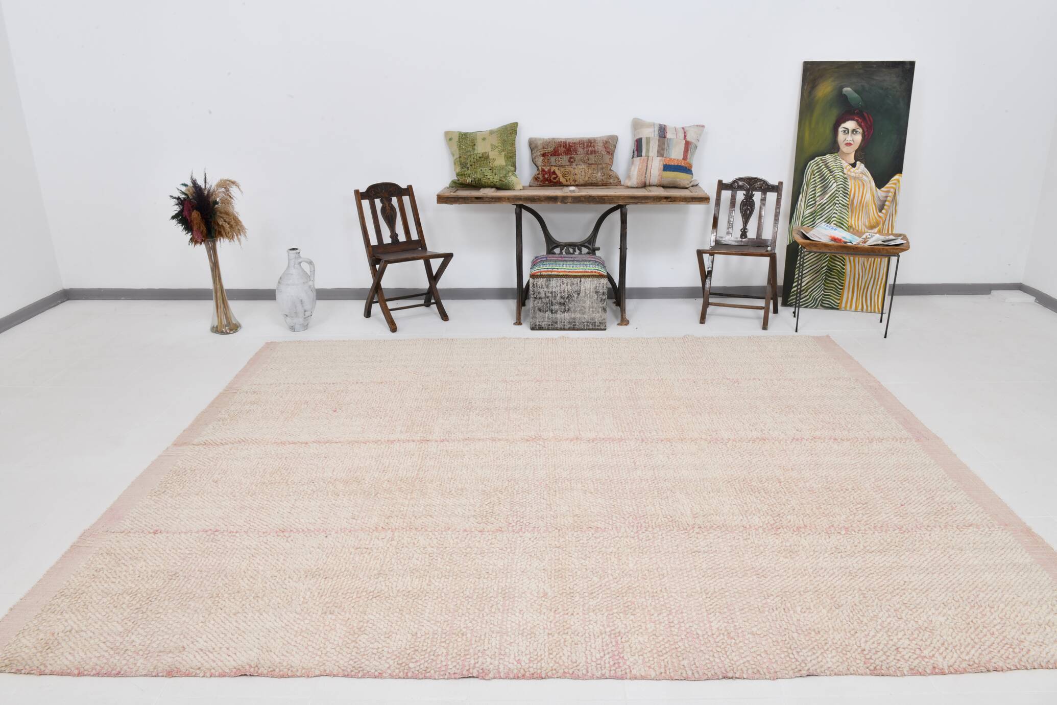 9x11 Pink & Beige Soft Wool Vintage Rug, 263x330Cm SK 33962