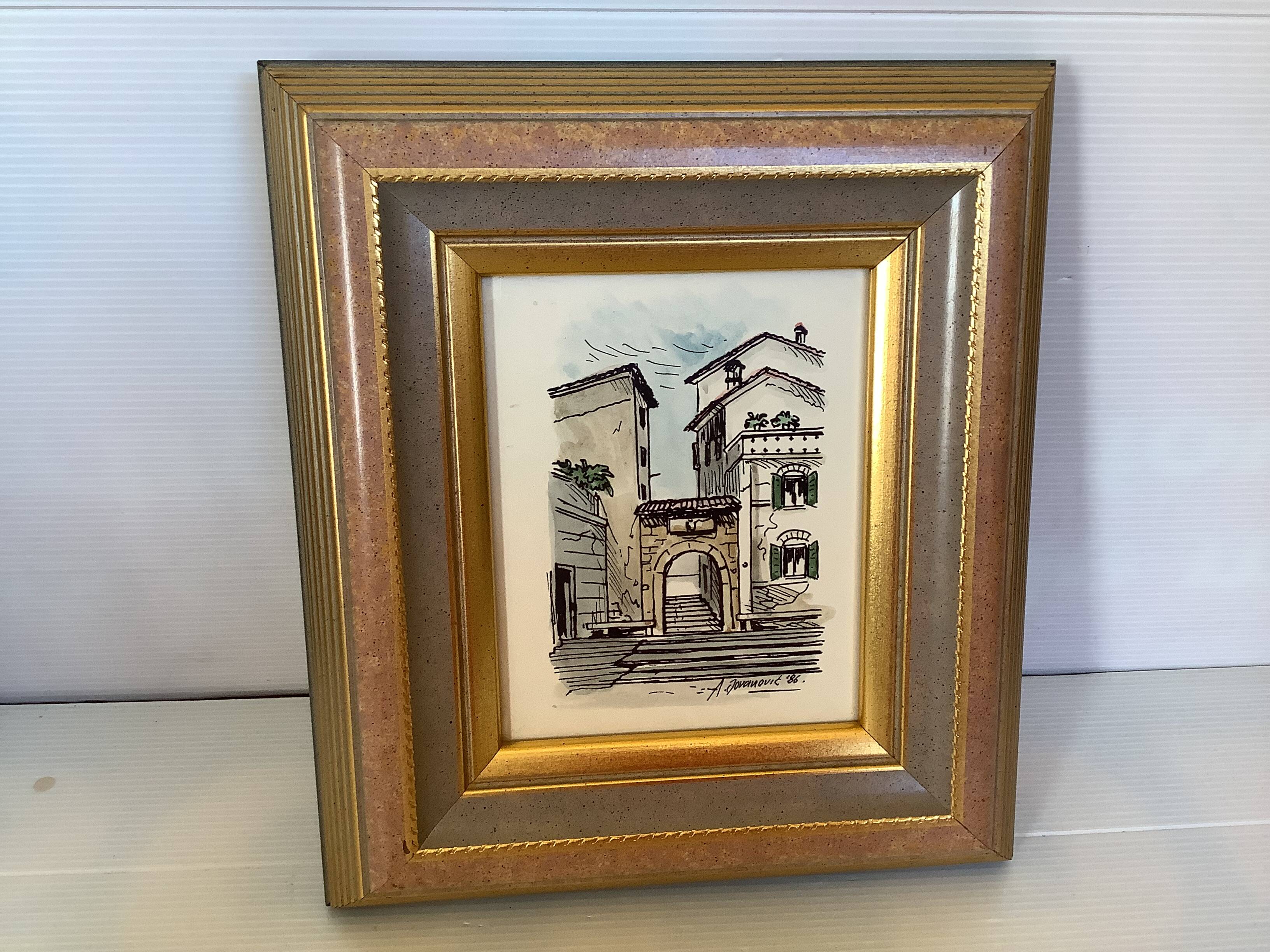 Watercolour painting signed village view