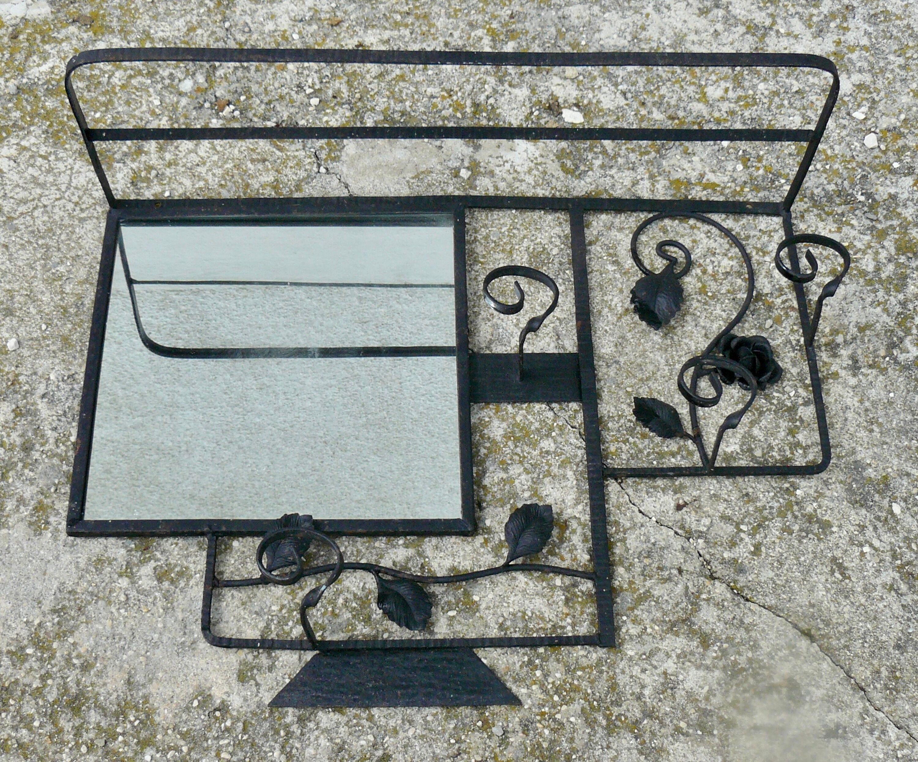 Art Deco wrought iron coat rack and mirror