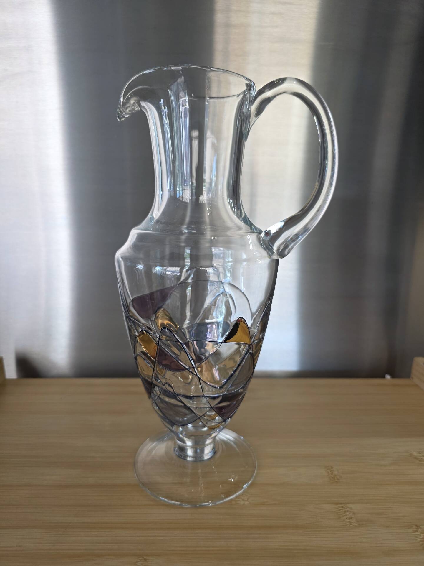 Large carafe / Jug in Paris crystal with stained glass decoration signed H 30 cm