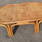 Table basse en rotin ovale vintage