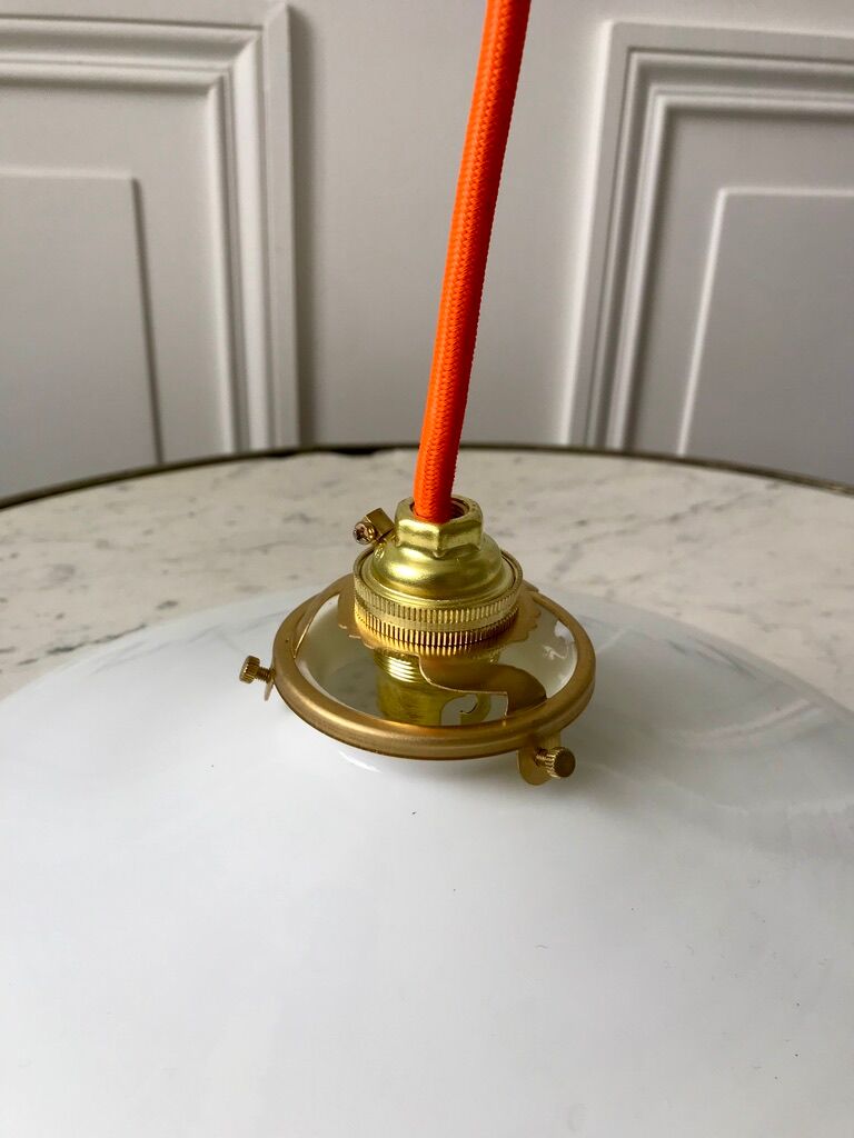 Hanging lamp in opaline smooth orange thread early twentieth century