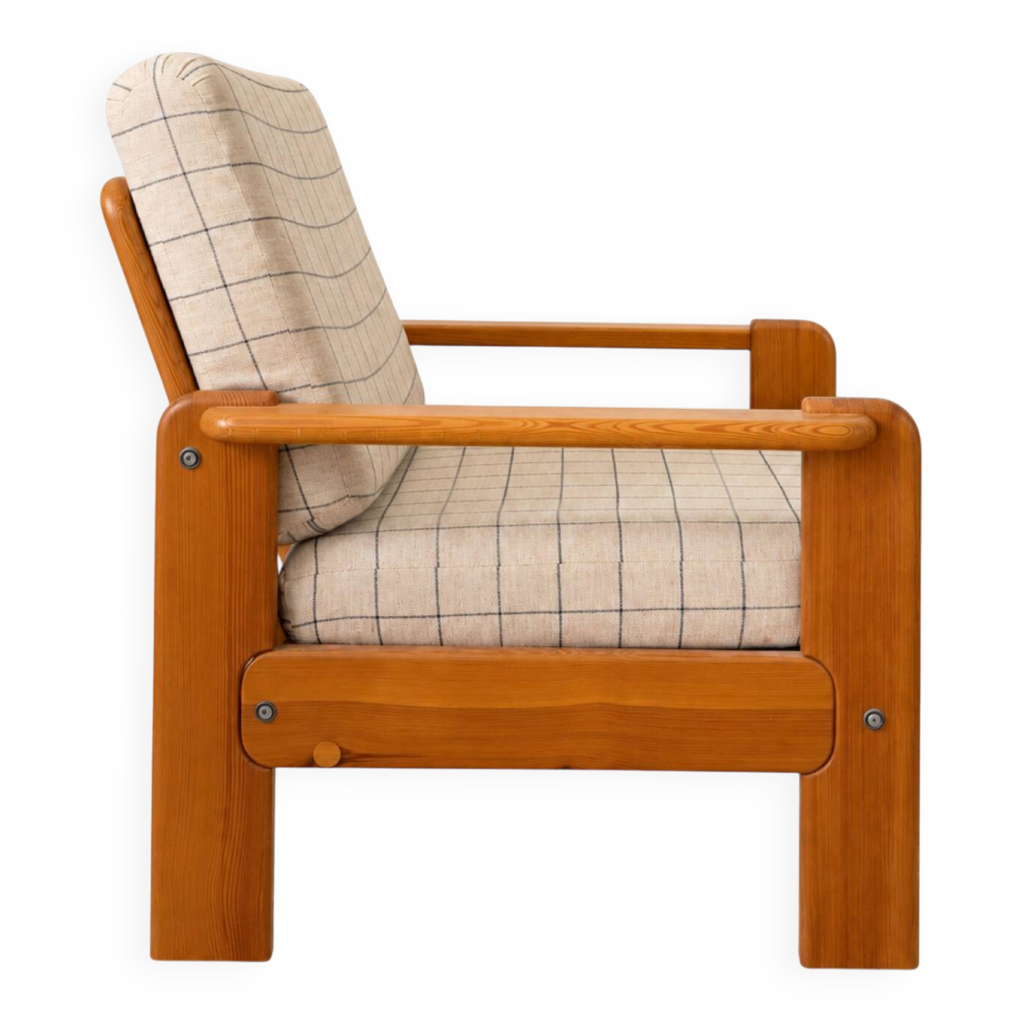 Fauteuil moderniste en pin années 1970