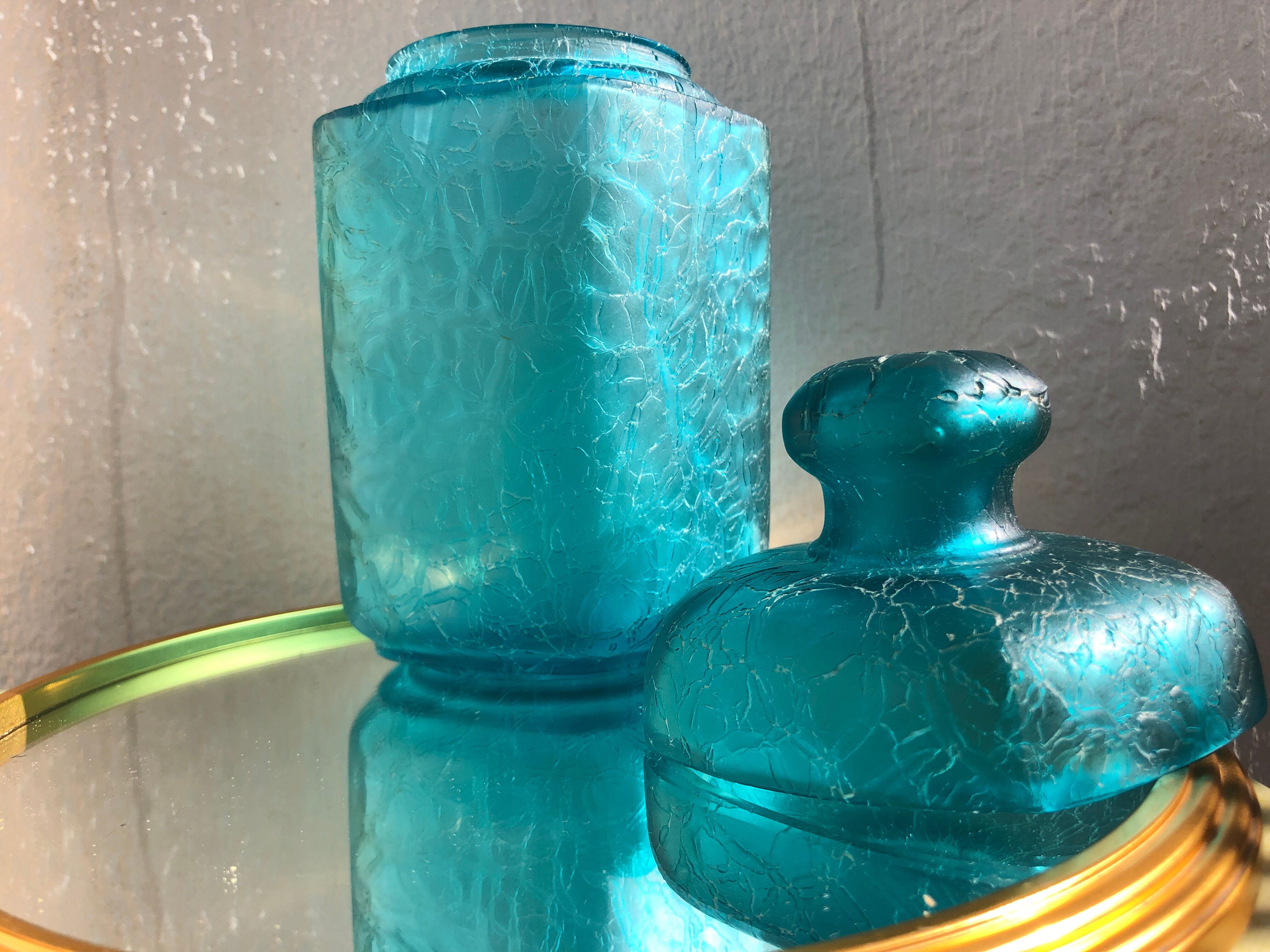 Marcel Franck cotton pot in blue glass 40s