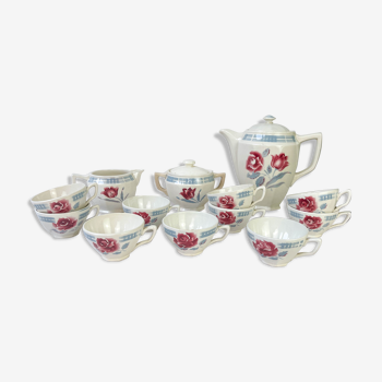 Vintage tea set in floral earthenware sarreguemines model "troyes"