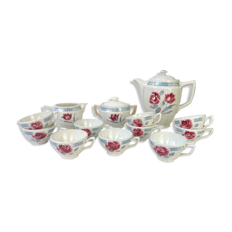 Vintage tea set in floral earthenware sarreguemines model "troyes"